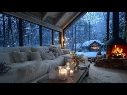 🌨️🏡 Cozy Snow Piano | White Flower Lounge Fireplace Atmosphere | 5 Hours Calm Study Focus Relax
