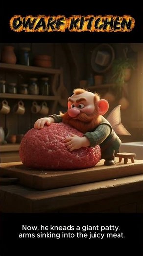 [AI] Tiny Dwarf Makes a Giant Yummy Burger 🍔✨ #CuteDwarf, #FantasyCooking, #AIAnimation