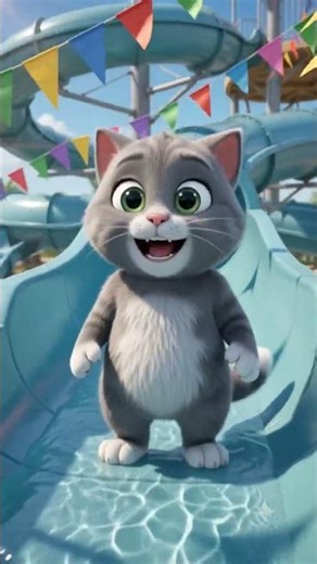 Cat Slide In Water Park | Kids Short Video #JSKIDS2 #aivideo