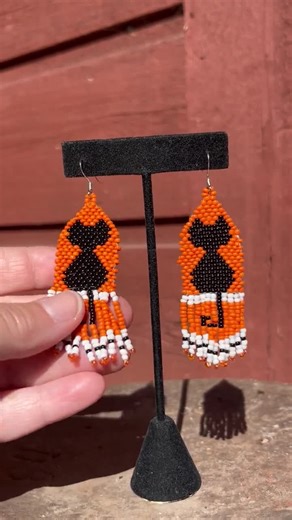 Halloween Black Cat Hand Beaded Fringe Earrings - Etsy