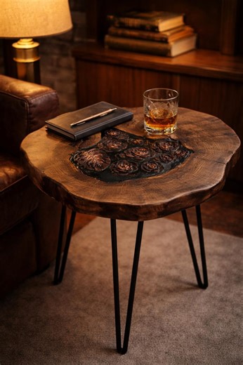Walnut Live Edge Resin Coffee Table With Pine Cones, Rustic Statement Furniture - Etsy