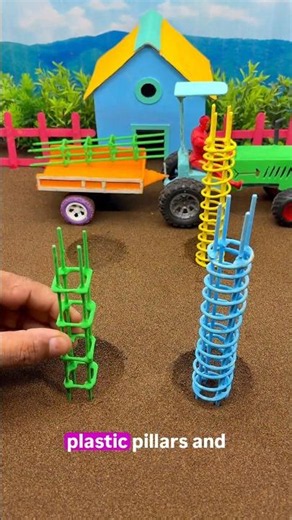 Making Pillars Using a Toy Tractor and Cement Mixer in a Miniature Model #shorts