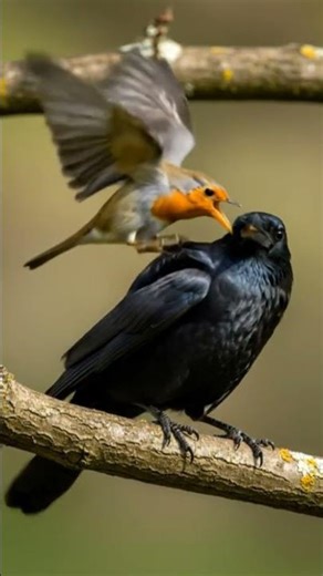 cute Bird and crow fighting