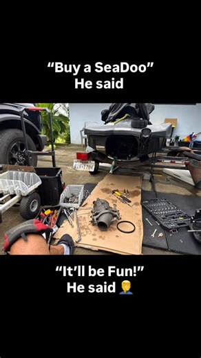 Stan "Rhino" Efferding - CSCS on Instagram: "🩴 It’s all fun and games until a flip-flop floating in the lagoon gets sucked up into the impeller. . 🪨 There were 2 SeaDoo’s on that trailer until the other one met a big rock. . ⏰ Two hours and 3 bloody knuckles later, we’re back in business!! . 🤦‍♂️ I’ll never learn!! . 🏝️ I love this island!!"