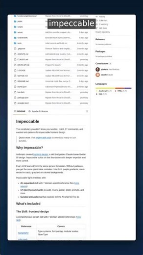 3.2K+ Stars • Design Tool | impeccable — The design language that makes your AI harness... #shorts