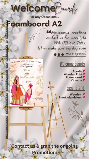 Welcome board - Foamboard Size A2 Designed and Printed By Jayasurya Creations. A Whatsapp us to order yours. 010 273 2657 #welcomeboard #foamboard #welcomesign #weddingwelcomeboardmurah #dinnerwelcomeboard #acrylic #welcomeboard #acrylicwelcomeboard #welcomeboardmurah #acrylicorint #malaysianindianwedding #jayasuryacreations