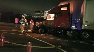 An 18-wheeler fire Friday night shut down the southbound lanes of MoPac in North Austin. http://bit.ly/2H9cHGY (Video courtesy: Austin Fire Department) | CBS Austin