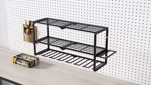 Power Tool Organizer Wall Mount - 300Lbs Load 3 Layers Storage Rack with 7 Drill Holders for Drills Cordless Tools. Heavy Duty Iron Garage Tool Organizer Storage for Workshop Shed Pegboard Basement