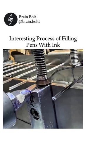 BRAIN BOLT on Instagram: "A tiny process you’ve probably never seen, but it’s insanely satisfying to watch. Interesting Process of Filling Pens With Ink turns a simple writing tool into a precise little engineering project. Inside factories, each pen barrel is lined up on automated machines that inject ink with exact pressure so it flows smoothly without air bubbles. The needles pump the ink in one controlled motion, ensuring the reservoir is filled evenly from top to bottom. Next, the pen is se