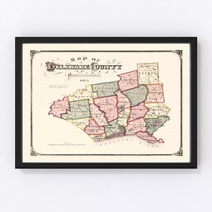 Delaware County Map 1875, Vintage Delaware County Map, Old Delaware County Pennsylvania Art, Wall Art Gift for Delaware County History Lover - Etsy