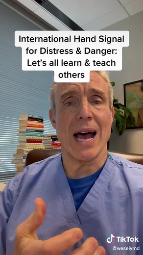 A simple #handsignal can save a life. Fold your thumb over your palm & roll 4 fingers on top of the thumb. This is the international symbol for #danger & #distress. if you see someone do this, don’t back down. Get them #help. #handsigns #docsoftiktok #nursesoftiktok