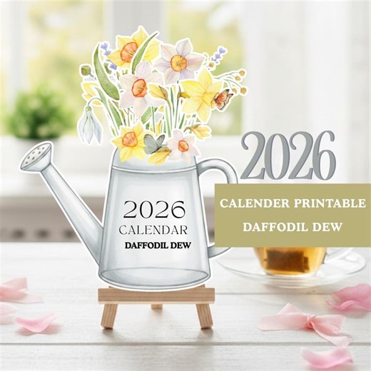 2026 Calendar Printable Daffodil Floral, Monthly Planner Digital Download, Yellow Flower Desktop Calendar, PNG JPG PDF, Spring Aesthetic - Etsy UK