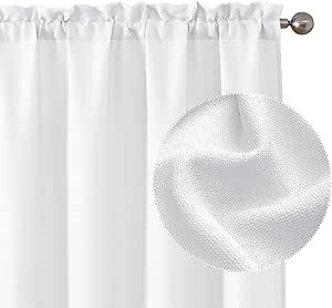 Chyhomenyc White Curtains 72 Inch Length 2 Panels Set, Faux Linen Textured Light Filtering Soft Airy Privacy Farmhouse Curtain Drapes for Living Room Bedroom, 40 Wx72 L Inches