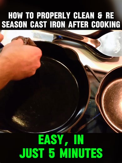 How to properly clean & re-season cast iron after cooking // Part 2 #lodgecastiron #castiron #kitchen #skillet #season #fyp #cooking #foodtiktok #foodie #diy
