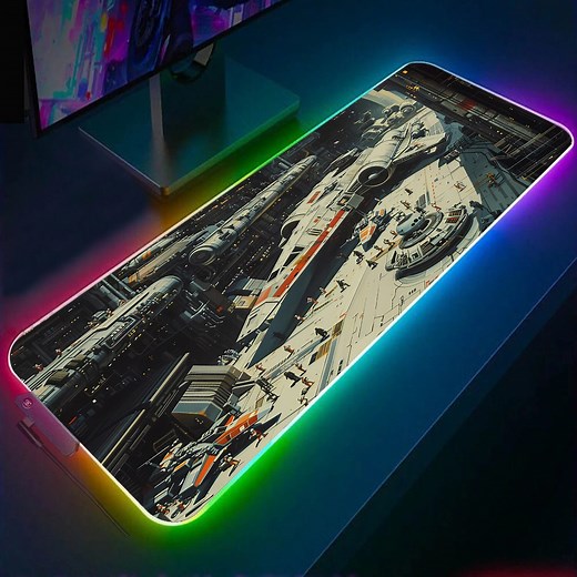 Retrowave Starships RGB Gaming Mouse Pad, 1980s Animation Style Gaming Desk Pad Large, Star Wars LED Light Gaming Desk Mat,pilots Gamer Mat - Etsy