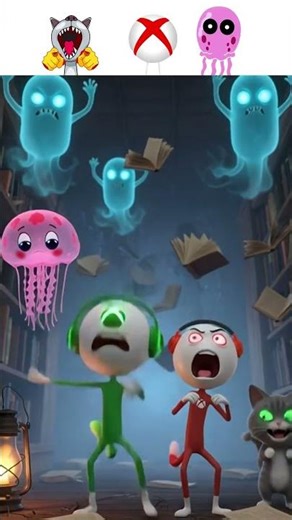 “My Sprunki OC: XBOX, Jellyfish & Laughing Cat – Haunted Library Attack! 📚👻😂”