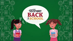 back to school animation with schoolgirls and chalkboard