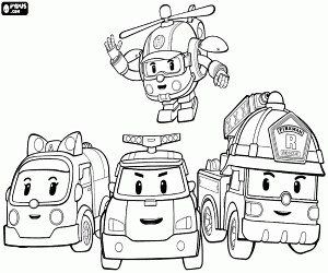 The protagonists of Robocar Poli coloring page printable game