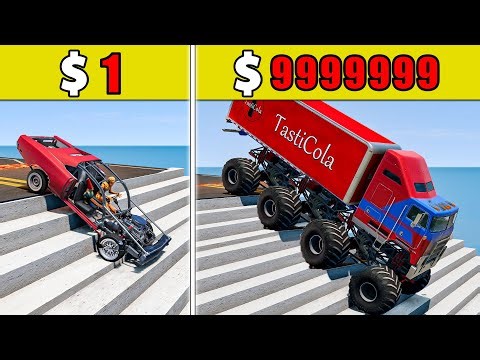 $1 vs $1,000,000丨Cars VS Stairs VS Roller Coaster Bridge VS Fans #84 - BeamNG.Drive Challenge