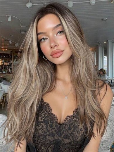 26 Inch Long Straight Hairline U-Part Lace Front Synthetic Wig, Brown Mixed With White Natural Middle Part Wig, Blonde Highlights Wig | SHEIN