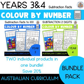 Color By Number Math Bundle – Vertical Subtraction Facts Grades 3 & 4