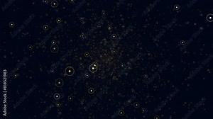 A circular pattern of yellow and black dots on a black background creates an intriguing and visually striking image