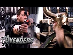 The Avengers | Hawkeye Aims His Arrow At Loki Scene | Disney+ [2012]