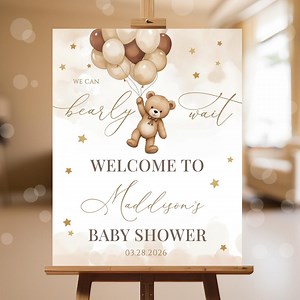 EDITABLE Gender Neutral Bear Baby Shower Welcome Sign, We Can Bearly Wait Baby Shower Poster, Brown Beige Boho Bear Baby Shower NBS46 - Etsy Canada