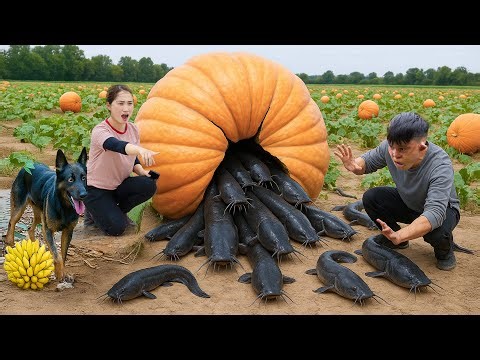 Harvesting Giant Pumpkin in Countryside,What was inside began to amaze us