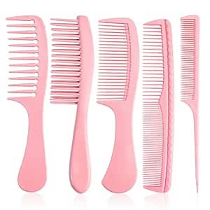 START MAKERS 5Pcs Hair Combs for Women, Comb Set for Hair Styling and Detangling - Wide, Fine, Parting Rat Tail, Hairdressing, Double-Wide Combs for Wet Wavy Curly Thick Hair, Women and Men(Pink)
