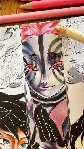 Coloring my Demon Slayer manga with COLORED PENCILS 🔥 #art #shorts #manga #demonslayer
