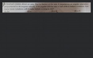 A flywheel rotates about an axis. Due to friction at the axis, ... | Filo