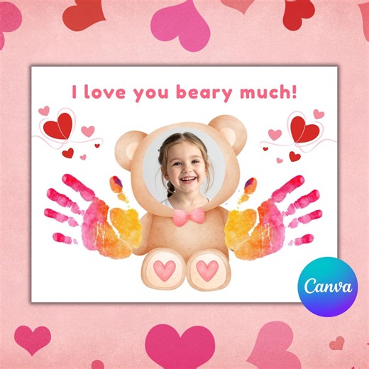 Baby's First Valentine's Day Handprint Crafts, Baby Toddler Teddy Bear Valentine Handprint Handprint Kits Activity Printable, Gift From Baby - Etsy