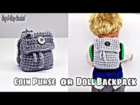 How To Crochet A Coin Purse or An 18" Doll Backpack Easy Bag-O-Day crochet Tutorial #574