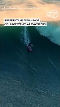 Surfers ride huge waves of California coast