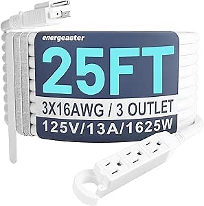 16/3 25 Ft 3 Outlet Extension Cord Indoor, Outdoor White Extension Cords with Multiple Outlets Waterproof, 3 Prong Electrical Cord with Multi Outlet 13A 1625W 16AWG SJTW, ETL Listed