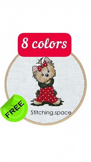 Free cross stitch pattern for beginners with fashion Yorkie. Free embroidery design #shorts