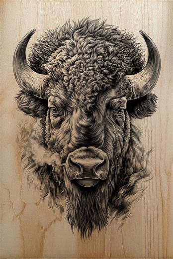 American Bison Head Engraving PNG | Buffalo Portrait Laser File | Western Wood Burn - Etsy