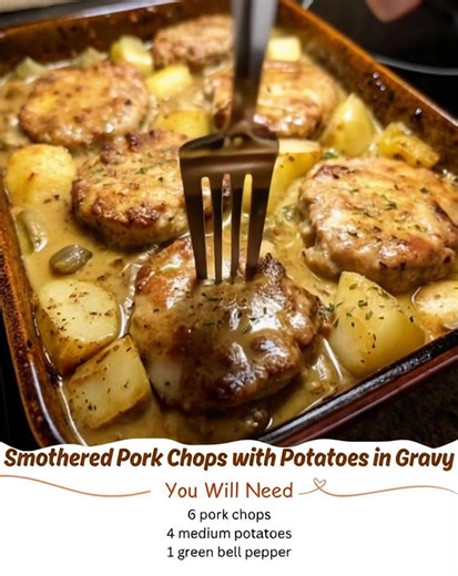 Smothered Pork Chops with Potatoes in Gravy YAY OR NAY! Ingredients: 6 pork chops (bone-in or boneless, about 1-inch thick) 4 medium potatoes, peeled and cut into chunks 1 green bell pepper, diced (optional for added flavor) 1 small onion, chopped 3 tablespoons olive oil or butter 1 teaspoon garlic powder 1 teaspoon onion powder 1 teaspoon paprika | Don't Touch it's Art