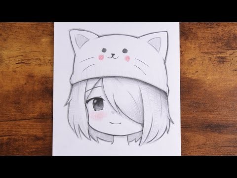 How to Draw a Cute Anime Girl with a Cat Hat | Easy Pencil Sketch