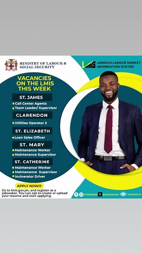 17K views · 24 reactions | NEED A JOB? Check out these vacancies on our LMIS job portal this week. Visit www.lmis.gov.jm to register and apply now. | Ministry of Labour and Social Security, Jamaica | Facebook