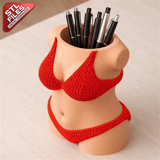 Funny Knitted Bikini Pen Holder | 3D Printed Desk Organizer | Unique Office Decor Gift - Etsy