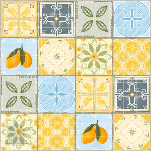 Amalfi Coast Lemon Seamless Pattern: Mediterranean Tiles PNG (digital Download) - Etsy