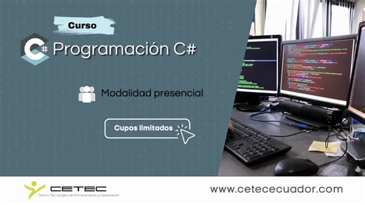 Aprender C# es el primer paso para convertirte en un desarrollador de software. #Curso #Programación #C# .Presencial o en línea. Cupos Limitados. #Cursos #CetecEcuador #Quito #Guayaquil #Cuenca #Loja #Tungurahua #ElOro #LosRíos #Manabí #Bolívar WhatsApp:t.ly/qs4OT | CETEC Ecuador- Centro Tecnológico de Entrenamiento y Capacitación | Facebook