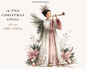 Watercolor Christmas Angels PNG Clipart: Holiday Scrapbook Graphics 1# - Etsy