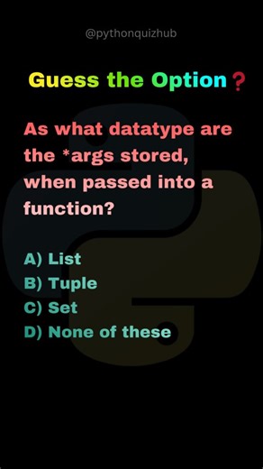 Daily Python Quiz | Coding Challenges on Instagram: "⚡ Python Challenge of the Day ⚡ Think you know the answer? Prove it in the comments 📝 Only true coders get it right 👨‍💻🔥 Follow @pythonquizhub #Python #PythonQuiz #PythonCoding #PythonMCQ #CodeQuiz #DailyCoding #LearnPython #PythonProgrammer #CodeWithPython #PythonChallenge #PythonTips #PythonCommunity #CodingChallenge #ProgrammersLife #CodeDaily #PythonReels #PythonForBeginners #PythonDeveloper #PythonLove #PythonCodingQuiz"