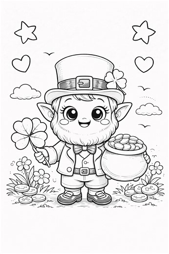 St. Patrick's Day Coloring Pages – Leprechaun, Pot of Gold, Clover (PDF Download) - Etsy Canada