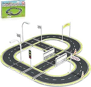 PicassoTiles Magnet Tile Building Block Construction Toy Set Street Sign Traffic Kit Highway Road Race Track with Bumper Barricade Accessory Sticker Education Magnetic Tiles Kids Age 3+ PTR03