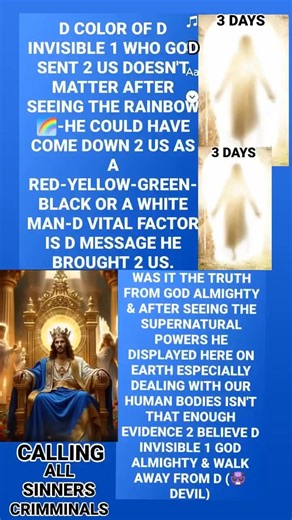FULL UNDERSTANDING & KNOWLEDGE MY FRIEND --THE INVISIBLE ONE IS THE VERY OWNER OF THE RAINBOW 🌈 HE IS THE GOD WHO CREATED ALL COLORS & WE AS INTELLIGENT & EDUCATED BEINGS MUST ACKNOWLEDGE & ACCEPT THIS VITAL FACTOR AFTER CONSTANTLY BEING REMINDED WHEN GOD SHOWS US THE RAINBOW A SPIRITUAL CREATION THAT HAS A NAME DISPLAYING MANY COLORS A FULL REPRESENTATION OF IT'S CREATOR -SO WHY DO WE REGARD (👑JESUS CHRIST👑)AS BEING A WHITE MAN GOD & IN DOING SO REJECT HIS MESSAGE THAT WAS ESTABLISHED ON THE