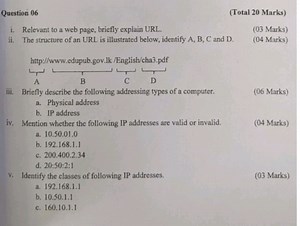 Question 06i. Relevant to a web page, briefly explain URL.i... | Filo